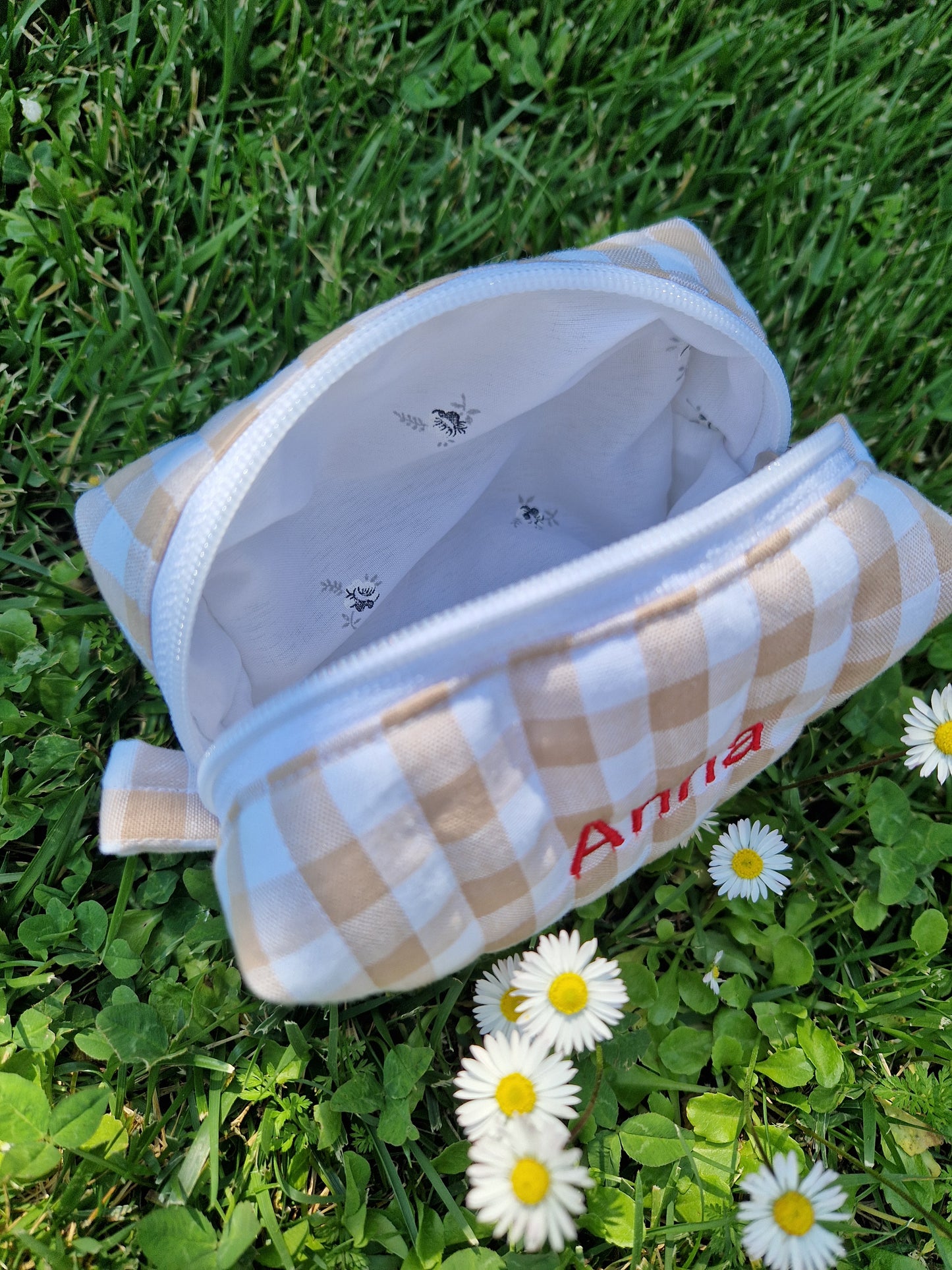 CATERINA Personalized (with Embroidered Name) Iced Coffee Gingham Carry All Bag - MINI