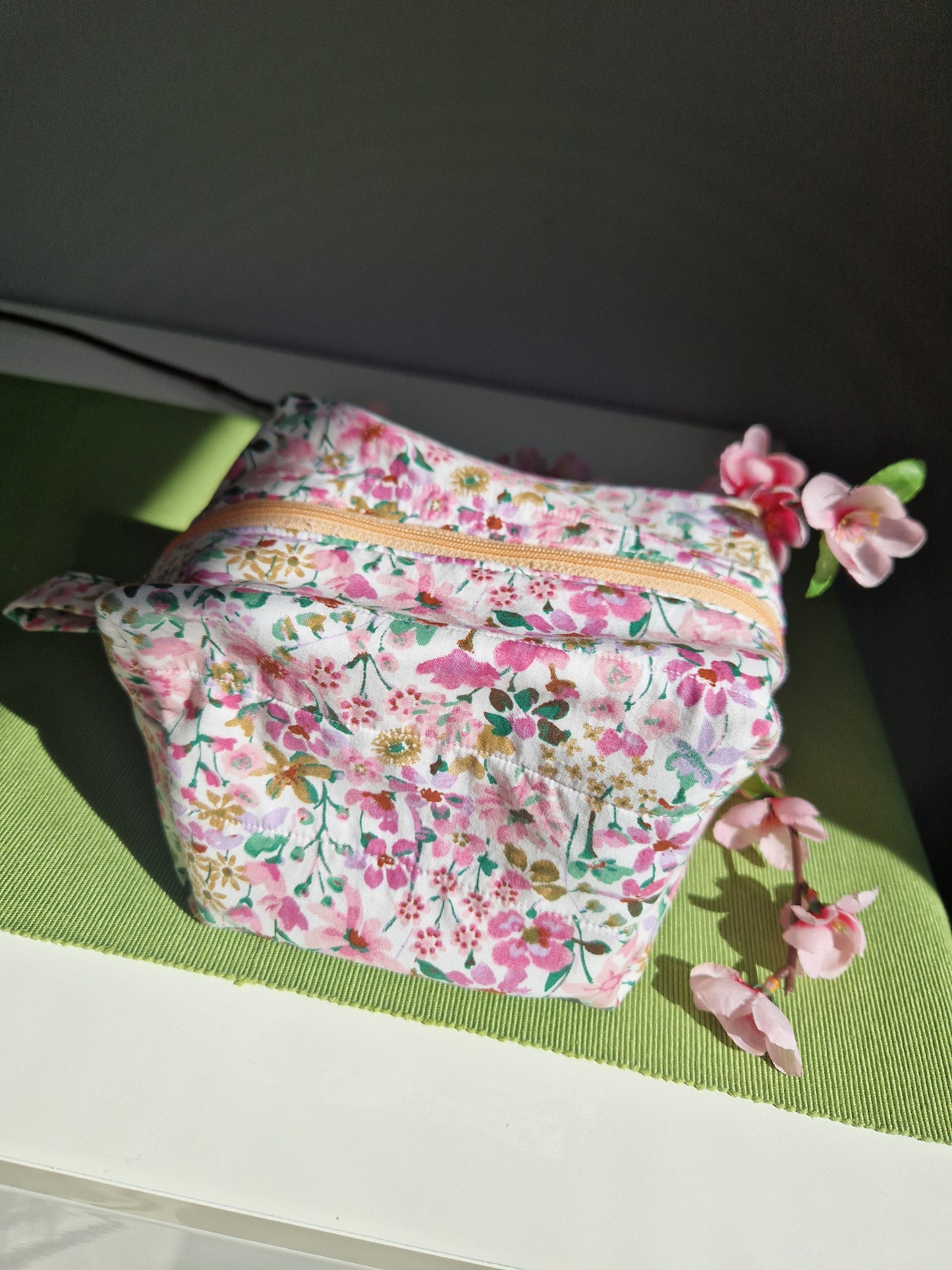 'EVELYN' Pink Blossom Make Up Bag/Carry All Bag - Medium