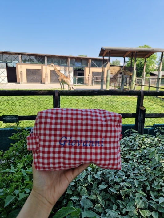 GIOVANNI Personalized (with Embroidered Name) Red Gingham Carry All Bag - MEDIUM