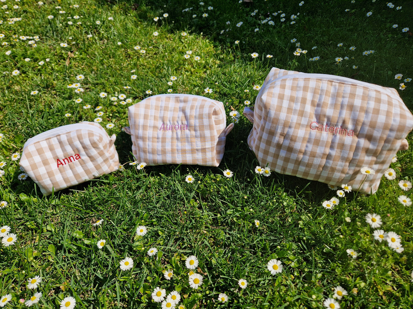 CATERINA Personalized (with Embroidered Name) Iced Coffee Gingham Carry All Bag - MINI