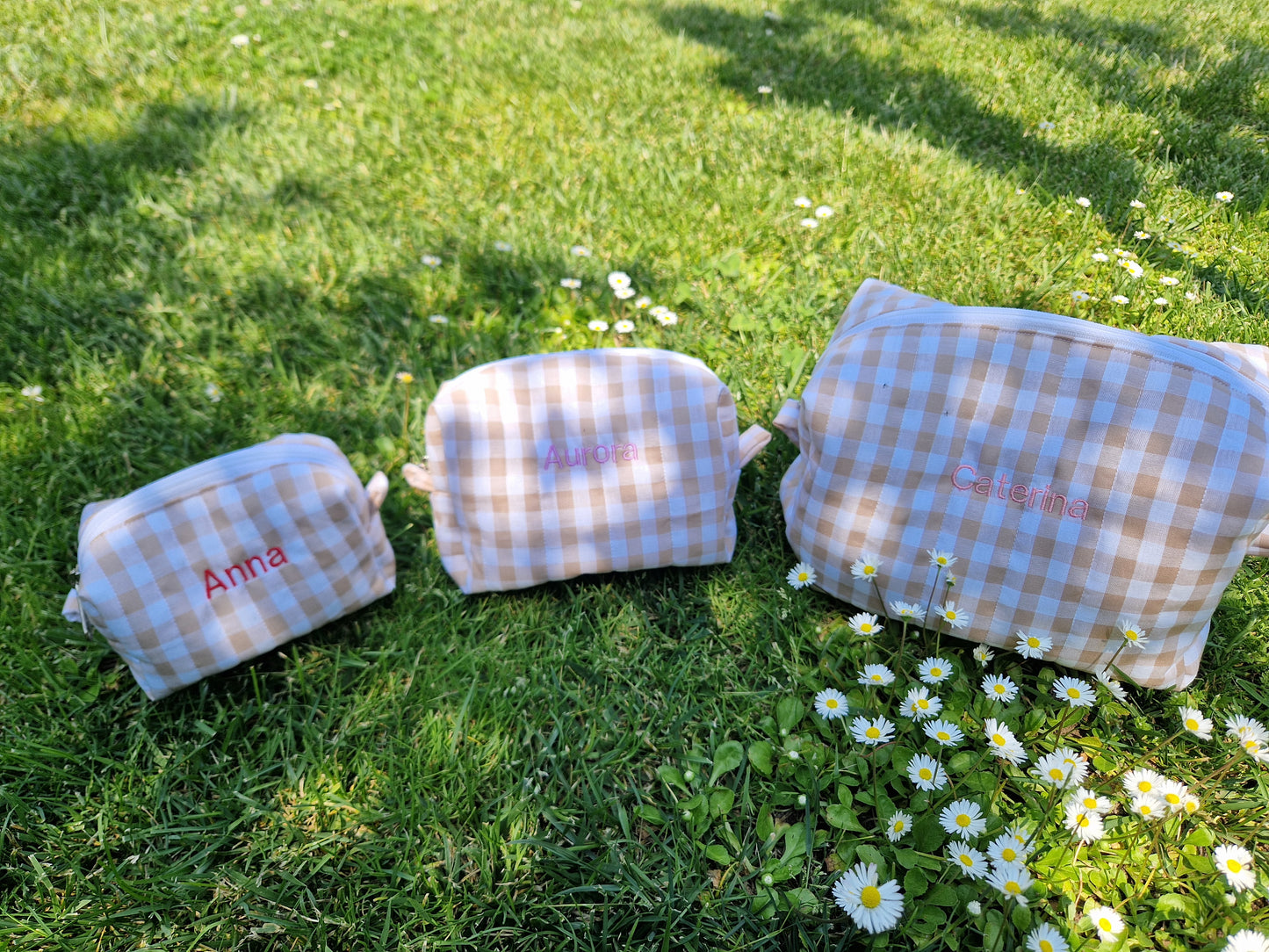 CATERINA Personalized (with Embroidered Name) Iced Coffee Gingham Carry All Bag - MEDIUM