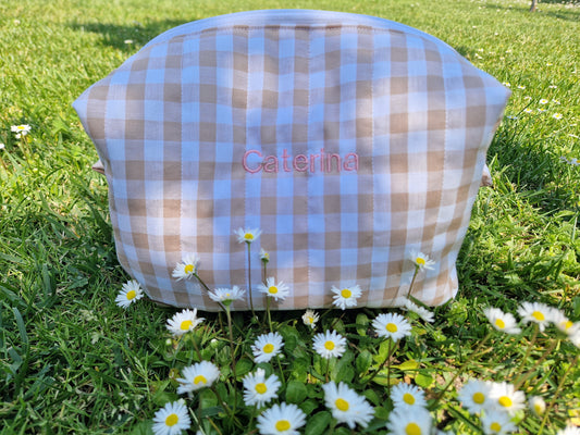 CATERINA Personalized (with Embroidered Name) Iced Coffee Gingham Carry All Bag - LARGE