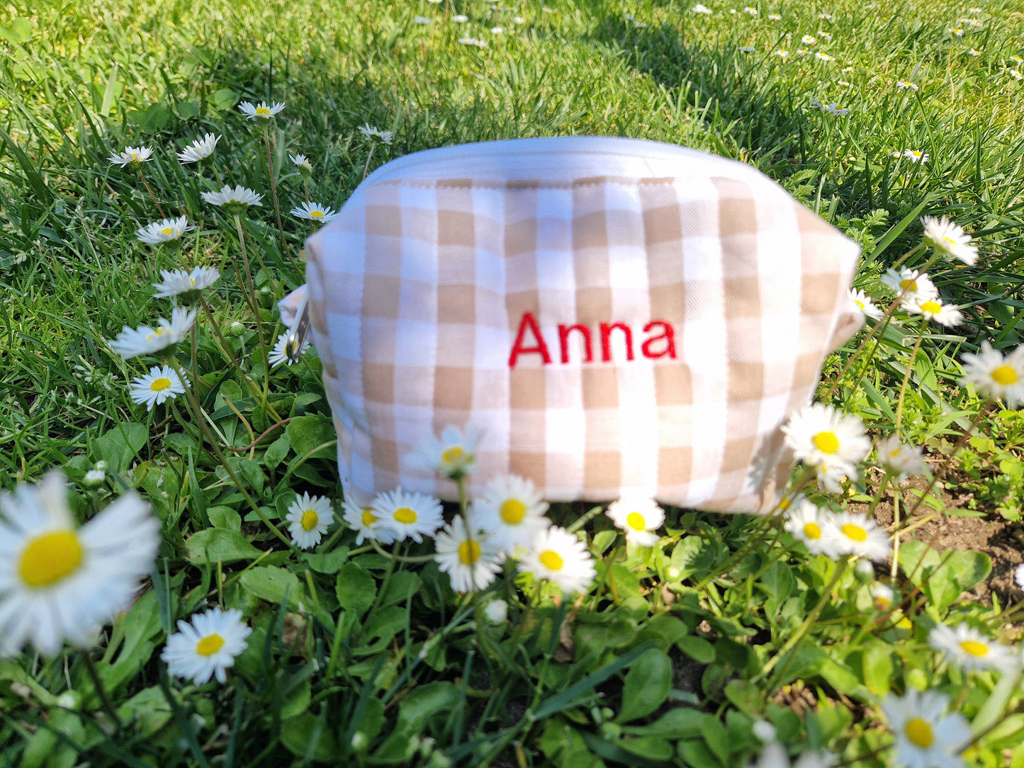 CATERINA Personalized (with Embroidered Name) Iced Coffee Gingham Carry All Bag - MINI