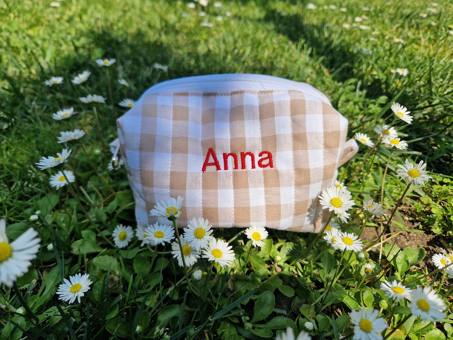 CATERINA Personalized (with Embroidered Name) Iced Coffee Gingham Carry All Bag - MINI