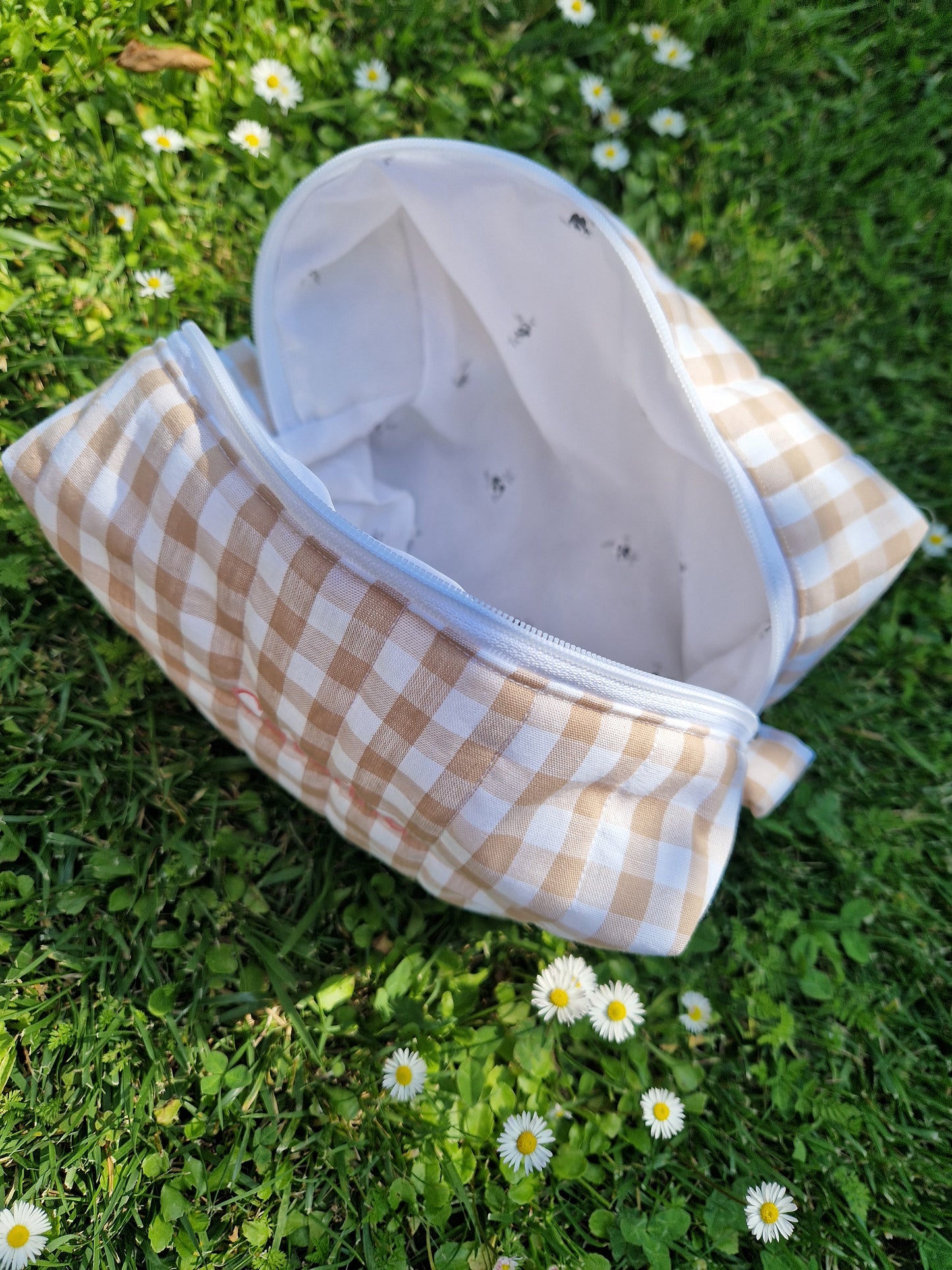 CATERINA Personalized (with Embroidered Name) Iced Coffee Gingham Carry All Bag - LARGE