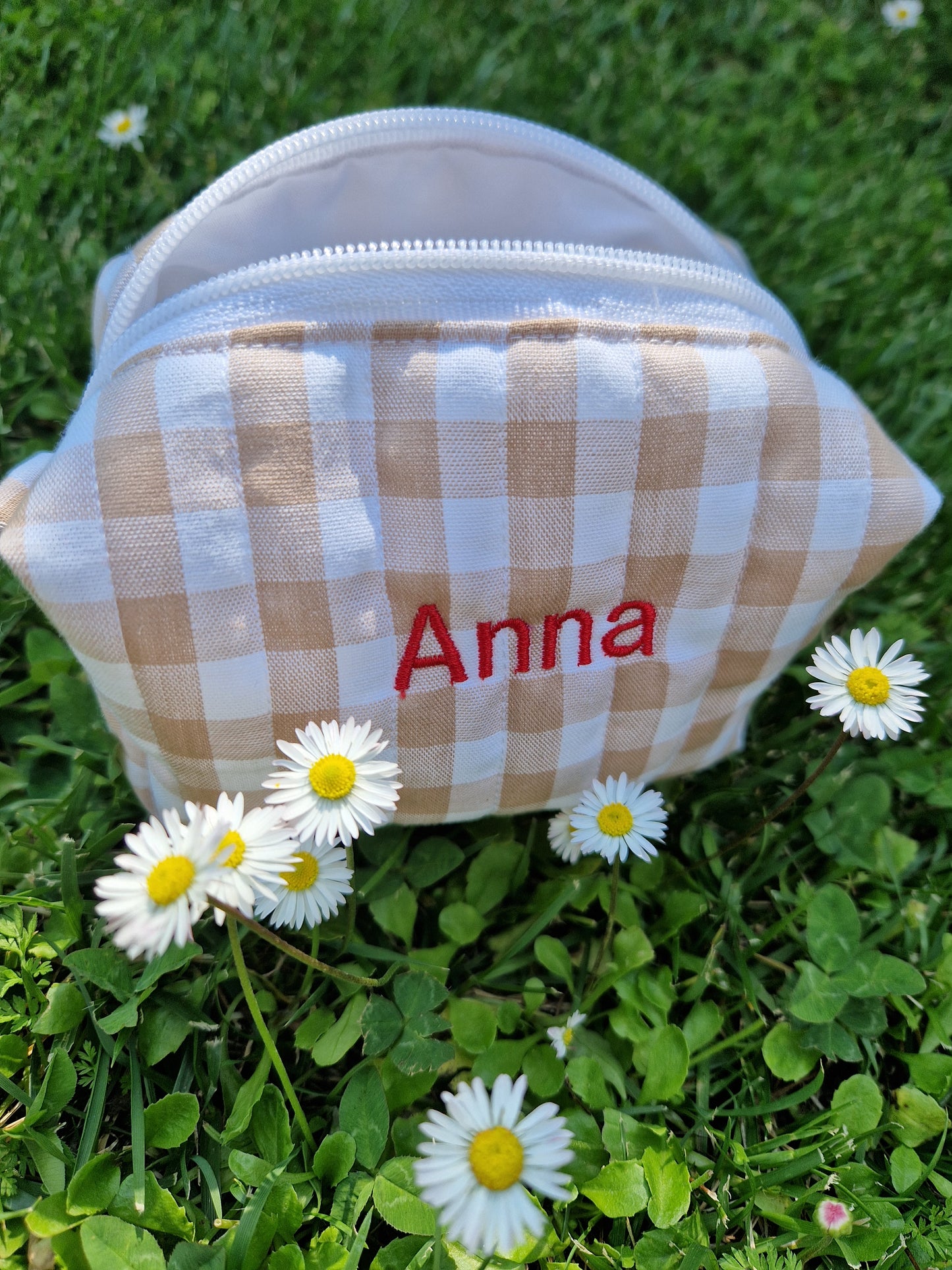 CATERINA Personalized (with Embroidered Name) Iced Coffee Gingham Carry All Bag - MINI