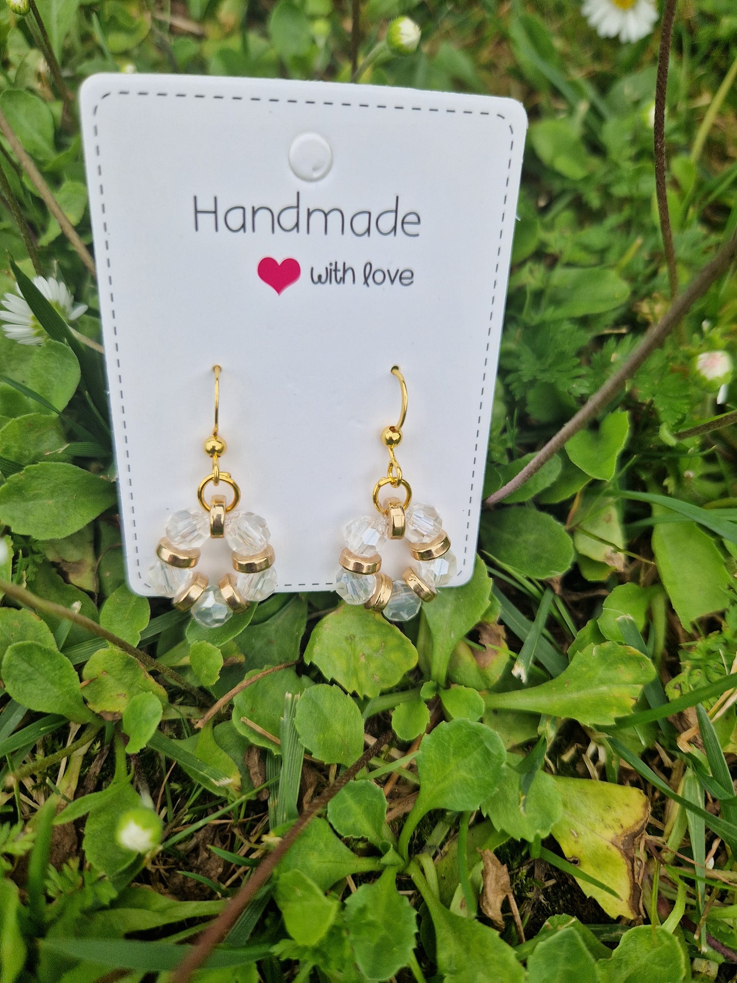 Handmade  Crystal Flower Dangling Earrings (Gold Color)