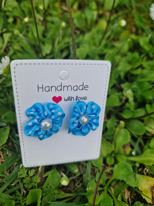 Handmade  Baby Blue Flower Earrings (Silver Stud)