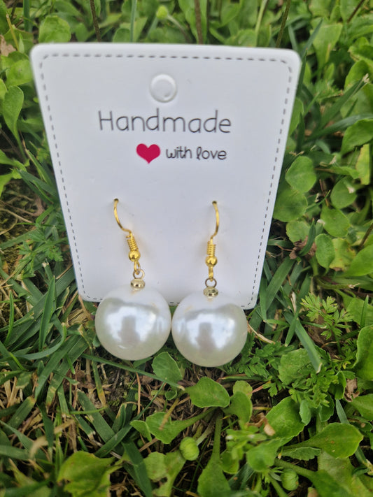 Handmade  Giant Pearl Dangling Earrings (Gold Color)