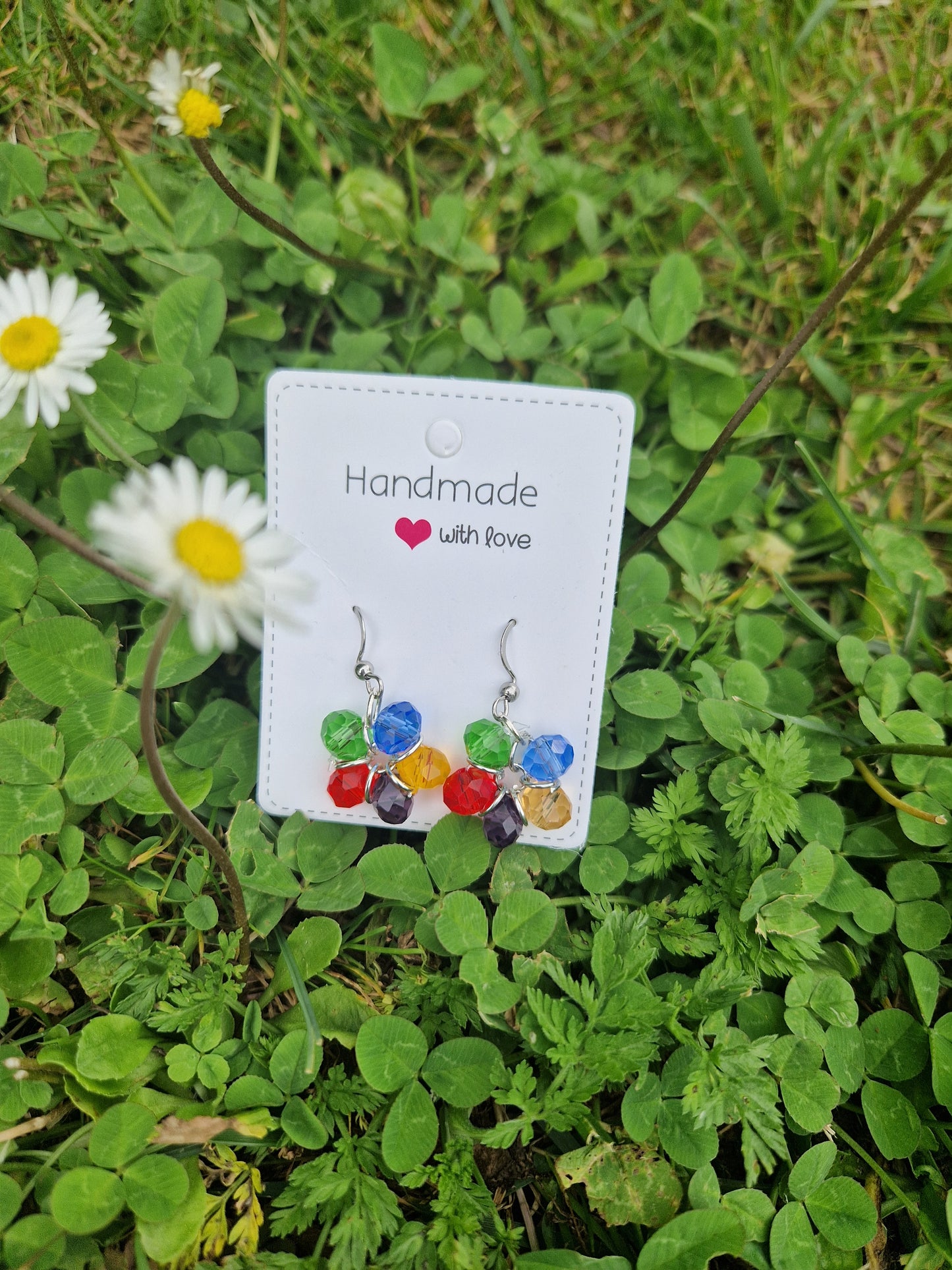 Handmade  5-Color Flower Dangling Earrings (Silver Color)