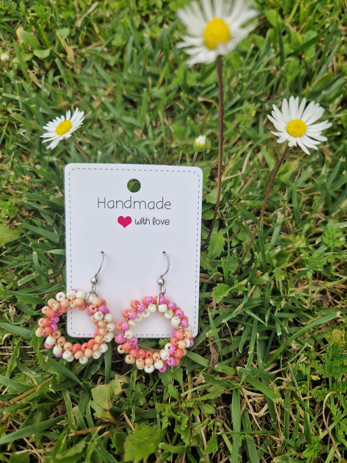 Handmade  Multi Pinky Color Beaded Dangling Earrings (Silver Color)