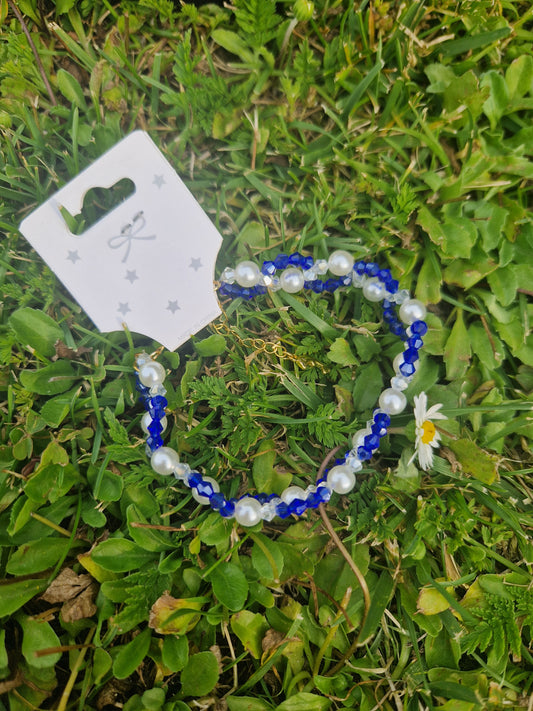 Handmade Spiral Blue and Pearl Combo with Golden Dolphin Stainless Lock