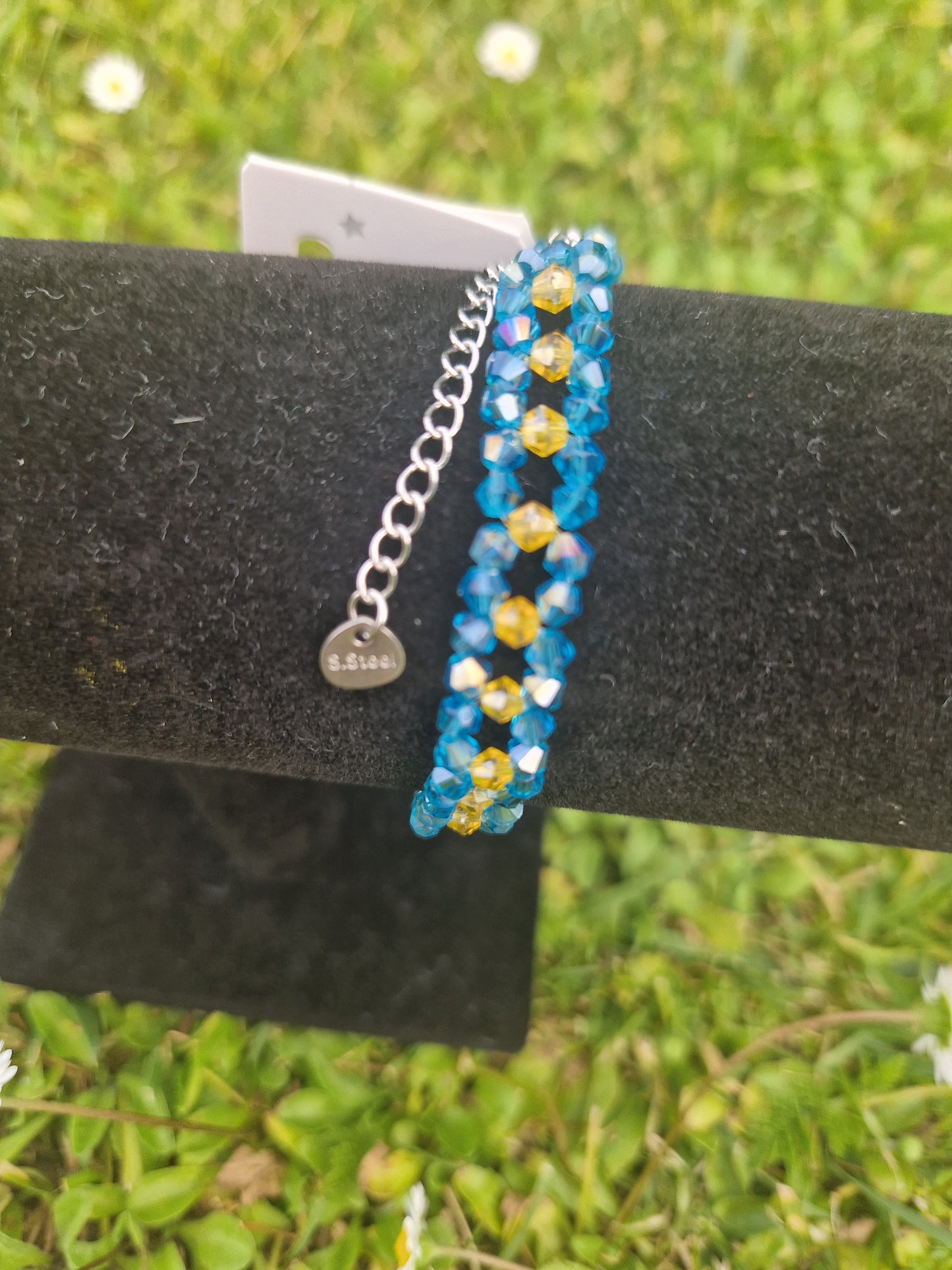 Handmade Blue-Yellow Combo Bracelet with Stainless Lock