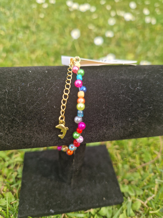 Handmade Multi Color Thinny Bracelet with Dolfin Gold Lock
