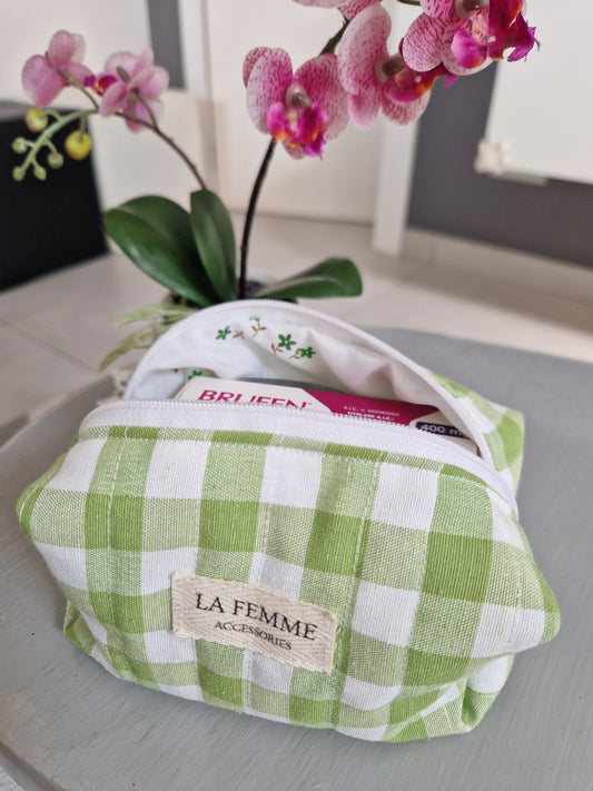 ANDREA Lime Green Gingham Carry All Bag - MIni