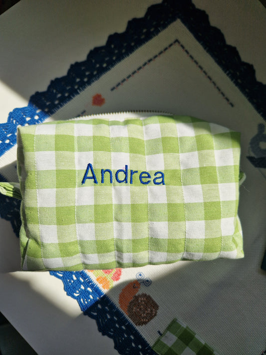 ANDREA Personalized (with Embroidered Name) Lime Green Gingham Carry All Bag - MEDIUM